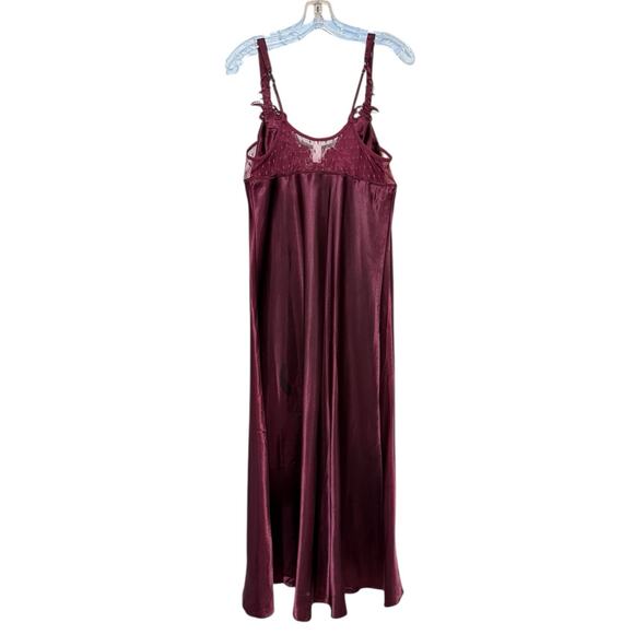 Flora Large Dark Wine Raspberry Nightgown Sexy Satin Lacy Large Hi Low - Picture 6 of 9